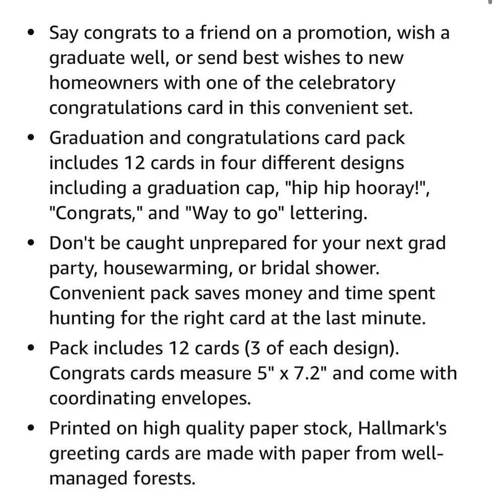 Hallmark Graduation Cards Assortment (12 Cards w/ Envelopes, 4 Designs) Congrats